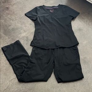 Women’s Black Scrub Top and Pants Set — Purple Label